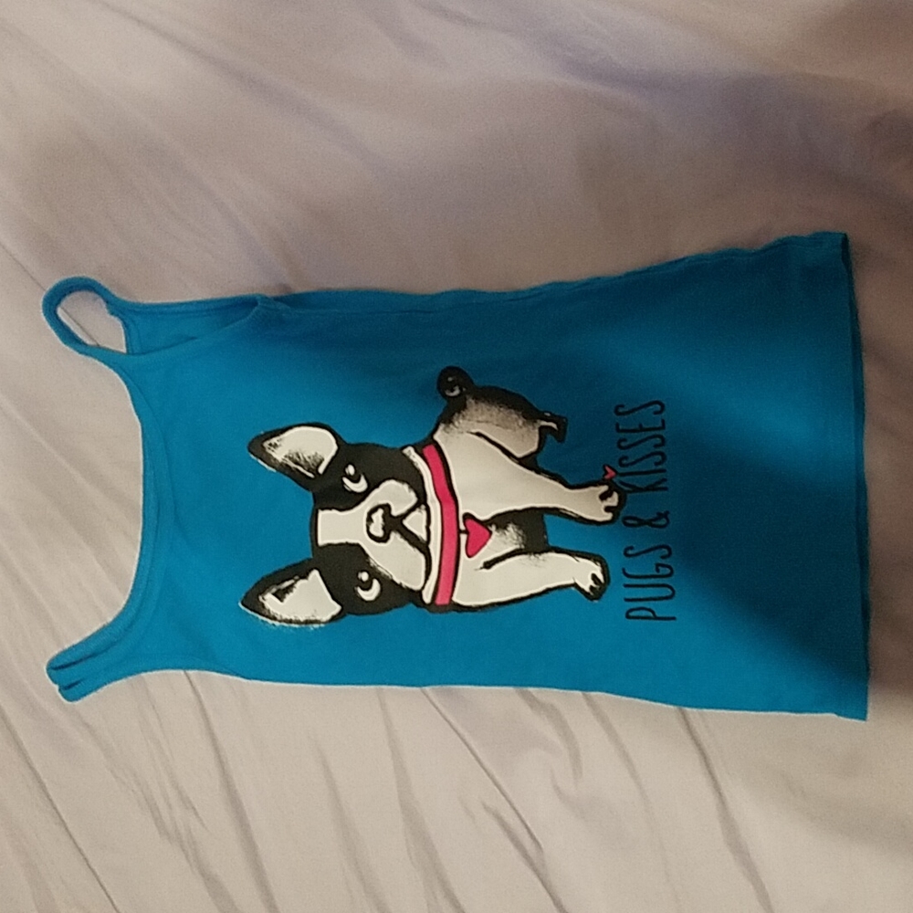 A blue tank top
